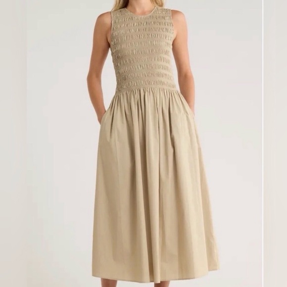 Rag and Bone Lane Sleeveless Smocked Cotton Maxi Dress in cream size Xs